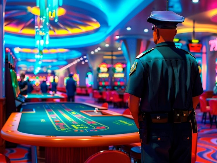 Live casino studio with professional dealer managing blackjack table